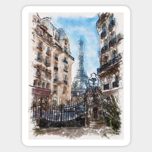 Eiffel Tower View from a House Courtyard Sticker